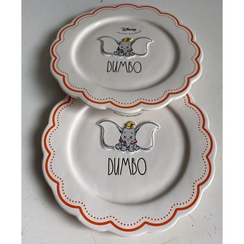 Set Of 2 Rae Dunn 2024 Disney Dumbo 8” Salad Dessert Ceramic Plate Embossed NEW